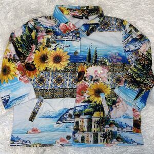 Onque Casuals Woman’s Top Artful Sea Print Size Large Sequins